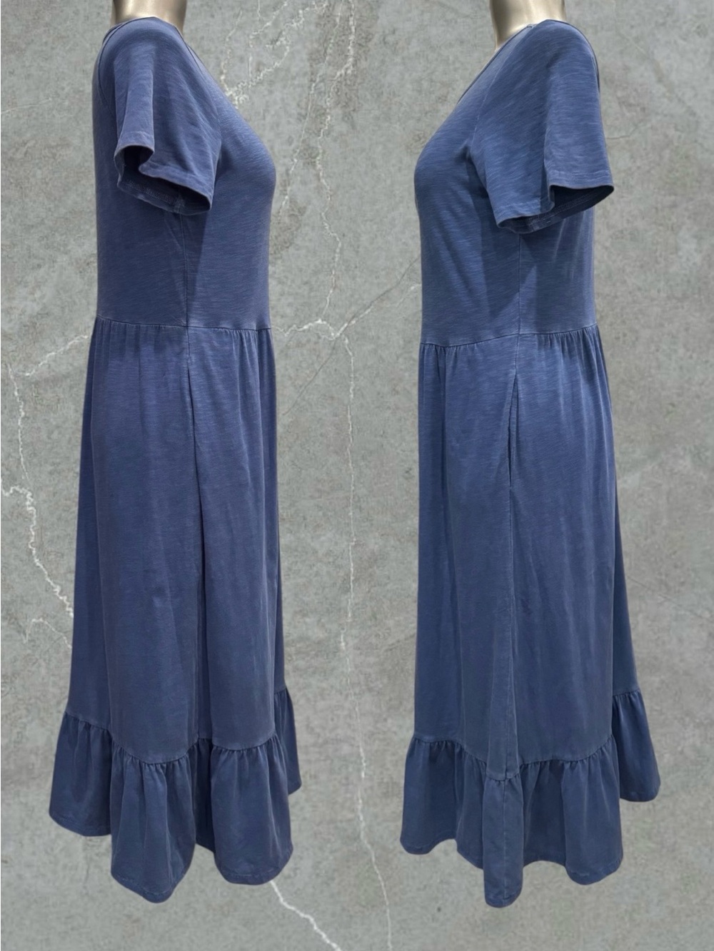 $10 Add-on | Blue Short-Sleeve Midi Dress with Ruffled Hem - Picture 6 of 15